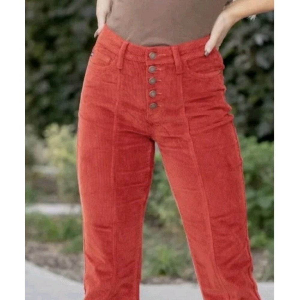 Judy Blue Rust Corduroys  High-waisted, button fly and cropped ankle Sz 0/24